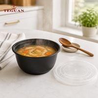 Bol en plastique jetable TeGuan durable, écologique, compatible micro-ondes, noir, blanc, transparent, pour camping, préparation de repas, soupe, salade, nourriture