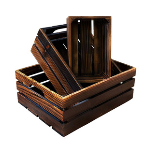 Wood Box Packaging Set of 3 Nesting Wooden Crates Wall Mounted Wooden Basket Storage Crates