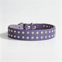 Collier pour chien en cuir pleine fleur à double rangée de diamants, cousu main, boucle en alliage antirouille, B2B