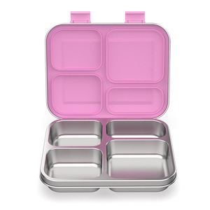 304 Stainless Steel 4 Compartment Lunch <b>Box</b> 257x200mm Sealed Bento <b>Box</b> For Children Student Meal Container - Product Image 2