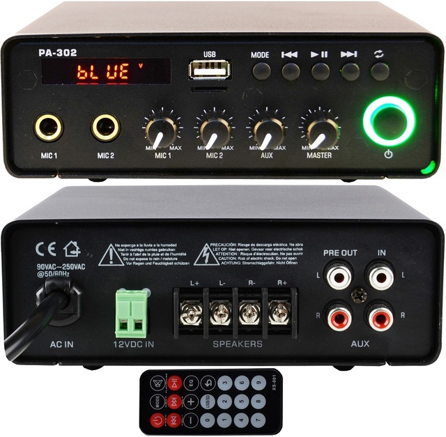 PA302M 15W+15W 12V USB SD TF Bluetoth Digital MP3 Player Car Amplifier