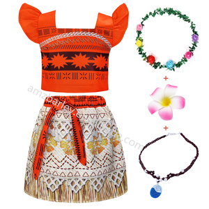 Barato Cosplay Ocean Romance princesa vestido TV y película disfraces Halloween niñas dos piezas aventura Vaiana chaleco y faldas conjuntos - Product Image 2
