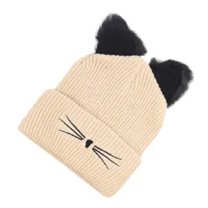 Yeni avrupa ve amerikan bayanlar kişiselleştirilmiş kedi kulak nakış örme bere kadın kış şapka