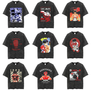Camiseta de nailon 100% de manga corta, estilo casual, con efecto envejecido, de 240 gramos, con bordado de dibujos animados de boxeo del anime God Fist Hajime No IppoT - Product Image 1