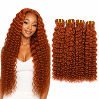 350 mèches de cheveux humains indiens bruts bouclés profonds couleur gingembre-orange, extensions de tissage Remy à cuticules intactes, double tirage