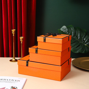 กล่องกระดาษบรรจุภัณฑ์สีส้มพร้อมโบว์ริบบิ้นกระดาษแข็งกล่องของขวัญ - Product Image 2