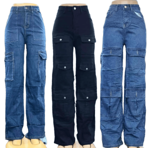 Nuova Moda 2024 Salopette da <span class=keywords><strong>Donna</strong></span> a <span class=keywords><strong>Vita</strong></span> <span class=keywords><strong>Alta</strong></span> e Vestibilità Ampia <span class=keywords><strong>Jeans</strong></span> in Denim di Stock Cinese con Tasche Cargo Multiple 3D Stile Y2K Casual High Street - Product Image 1