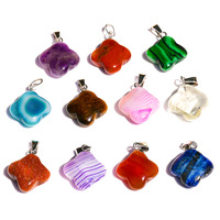 Pendentif trèfle à quatre feuilles porte-bonheur - Collier en pierre de jadéite à quatre pétales - Décoration - Pierre de cristal naturelle