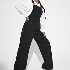 <strong>Women</strong> Sleeveless Sustainable Denim <strong>Dungaree</strong> Jumpsuit Pant Wide Leg Denim <strong>Black</strong> Overalls - Product Image 4