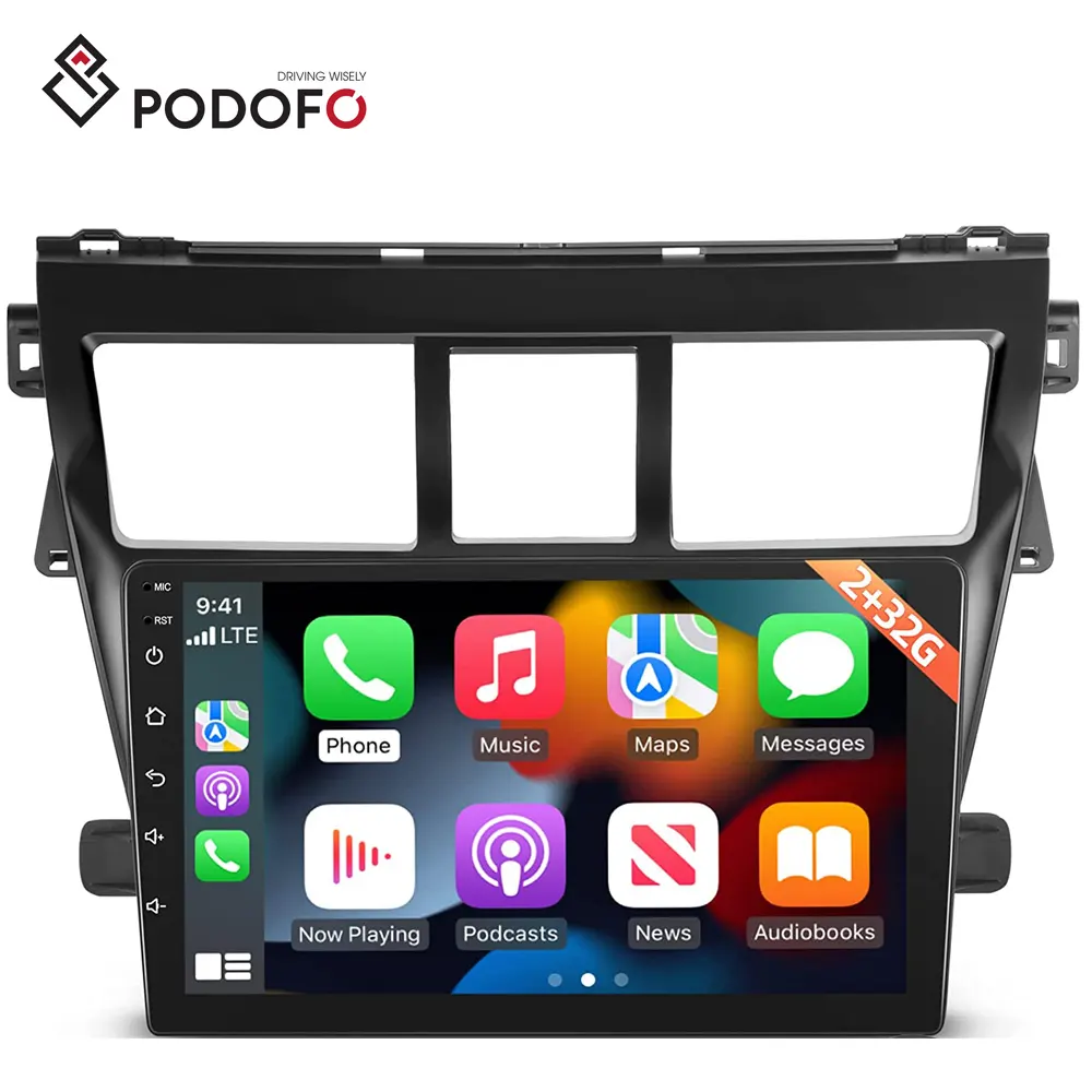 Podofo Radio Xe Hơi Âm Thanh Nổi 9 Inch Android 11 Cho Toyota Vios Yaris 2007-2012 Carplay GPS Xe Hơi Android Wifi Hifi FM RDS