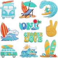 Parche Bordado Termoadhesivo con Diseño de Olas de Playa y Barco, Estilo Vacaciones de Verano, para Decoración de Ropa, Sombreros y Bolsos