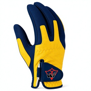 Gant de golf en cuir PU jaune et bleu marine avec logo WI imprimé par transfert thermique, fermeture auto-agrippante, antidérapant, main droite, unisexe - Product Image 3