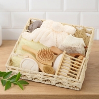 Coffret Cadeau Promotionnel de Spa et Beauté en Bois, comprenant une Brosse à Cheveux, une Pierre Ponce, un Éponge de Bain en Sisal et un Masseur