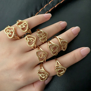 Jewelry Gifts Statement Stackable 14K Gold Plated Vintage Heart Personalized Carved <strong>Initial</strong> Letter Nugget Open <strong>Ring</strong> - Product Image 1