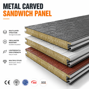 Panneau sandwich en métal sculpté, isolé en PU/EPS, panneau mural extérieur décoratif pour la construction de maisons préfabriquées - Product Image 1