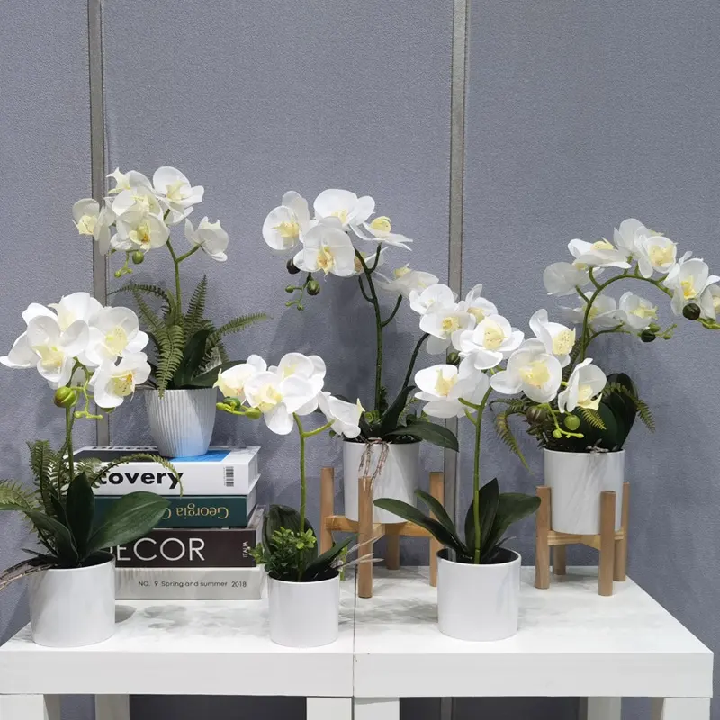 الحقيقي اللمس جميلة 3D الطباعة الزهور الاصطناعية الأبيض فراشة السحلية في الأواني لمطعم ديكور حديقة المنزل