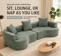 Großes, übergroßes Sofa mit tiefen Sitzen, 270 cm, halbmondförmig, geschwungen, Chenille-Ecksofa, vakuumkomprimiert für Heimkino