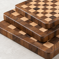 Ensemble de 3 planches à découper en bois d'acacia à grain transversal, motif damier, pour cuisine et boucherie