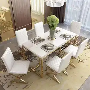 Modern Household Light Luxury Living Room Restaurant Painted Desktop Metal Frame Dining Table and Chair Combination