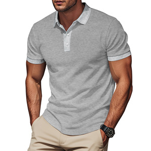 US Style Men's Formal for Shirt Solid Color Turn-<b>Down</b> Collar Color-Blocked Short Sleeve Jersey No-Wrinkle Treatment - Product Image 6