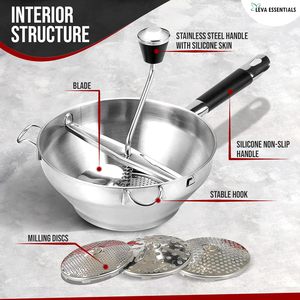 Moulin à Confitures Manuel en Acier Inoxydable, Presse à Boue, Pommes <span class=keywords><strong>de</strong></span> Terre, <span class=keywords><strong>Broyeur</strong></span> <span class=keywords><strong>de</strong></span> Fruits avec 3 Disques <span class=keywords><strong>de</strong></span> Meulage - Product Image 2