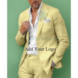 Abiti da <span class=keywords><strong>uomo</strong></span> in <span class=keywords><strong>lino</strong></span> estivo, vestibilità regolare, 3 pezzi, smoking da sposa, pantaloni di gilet con risvolto formale - Product Image 6