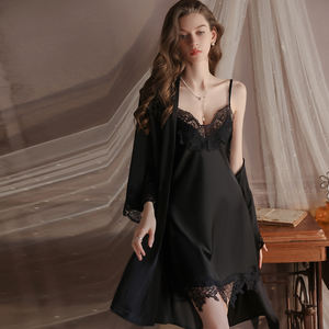 Nouveau été vêtements de nuit femmes glace soie couture dentelle garniture cami chemise de nuit et <span class=keywords><strong>peignoir</strong></span> pyjamas ensemble 4452 - Product Image 5