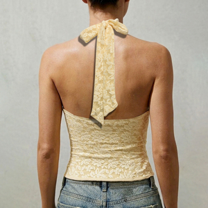 Nouveau débardeur en dentelle été 2026 à motif floral, boutonné devant, coupe ajustée, sans manches, décontracté, avec rubans, respirant, écologique, sexy et idéal pour les soirées. - Product Image 2