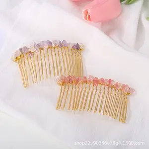 HY 2401 lingqiao Natural Crystal Hair comb 20 teeth gold thread gravel and simple hand-tied holiday gift bridal tiara