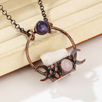 Unique Naturel Druzy Géode et Quartz Rose Améthyste Pierre Gemme Bronze Pendentif Collier pour Femmes Unisexe Fête
