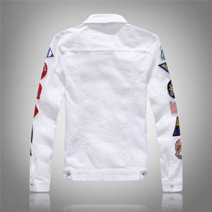 OEM Custom giacca da uomo Applique autunno Casual con cerniera tascabile giacca di jeans alla moda giacche bianche chiare per gli uomini <span class=keywords><strong>2022</strong></span> - Product Image 2