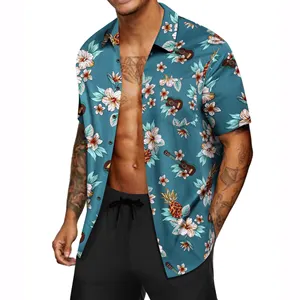 批发服装升华衬衫设计您自己的品牌定制标志男士休闲涤纶升华印花夏威夷衬衫