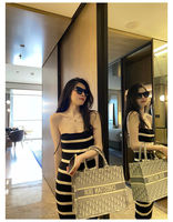 Robe d'été Slim Fit Sexy Casual Female Sleeveless Knit High Quality Halter Dress Striped Spaghetti Strap Midi Length Women's Dress