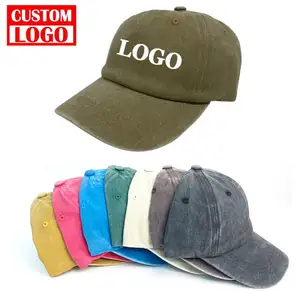 Factory Directly Supply Unstructured Dad Hats Distressed Baseball Caps Soft Blue Grey Brushed Cotton Dyes Embroidery Dad Hats
