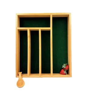 Rubberwood Cutlery Drawer Organizer <b>Box</b> Rectangular Green Open Top Compartment <b>Storage</b> Tray For <b>Kitchen</b> Cabinet - Product Image 2
