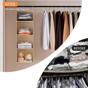 Hanging Closet Organizer, 4-<b>Shelf</b> Closet Hanging <b>Storage</b> <b>Shelves</b>, Non-woven Fabric with Sturdy Metal Hooks for Clothes Organizer - Product Image 6