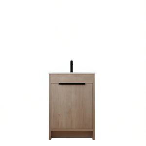 Freestanding Bathroom Vanity <b>Plain</b> Light Oak 32-34 In Soft Close Doors White Ceramic Sink Floor Standing - Product Image 1