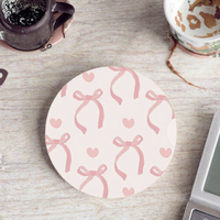 Sous-verres en céramique rose avec nœud, lot de 2, absorbants et antidérapants, avec base en liège, pour décoration intérieure, fêtes et événements, vaisselle de table