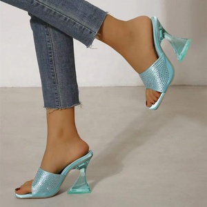 Women Diamonds Crystal High Heel <b>Shoes</b> <b>Soft</b> Slip-on Square Toe Fashion Sandals Lady's Sexy Outdoor Heels - Product Image 2