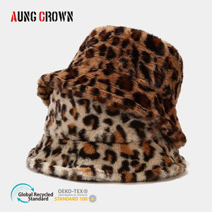 Topi nelayan bulu tebal desain pola cetak macan tutul warna-warni kustom Pria Wanita musim dingin - Product Image 1