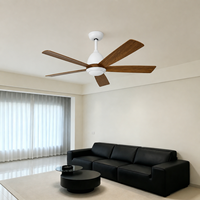 Ventilateur de plafond moderne silencieux à 3 pales en ABS de 52 pouces avec moteur DC, 6 vitesses, télécommande et lumière LED pour salon, en métal
