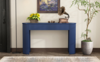 Table Console Moderne avec Rangement Design Cannelé Ovale Haut 2 Tiroirs pour Entrée Salon Matériau Bois pour Application Hall