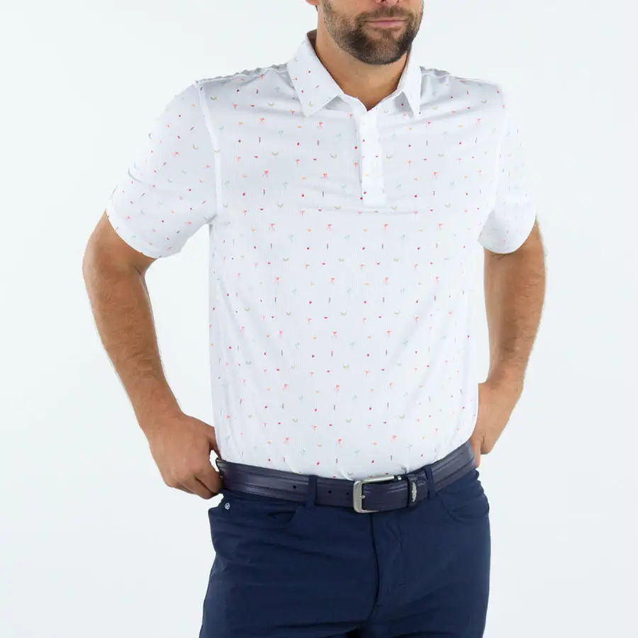 卸売ホットセールカスタマイズロゴラベルフラットカラーゴルフポロプリントユニフォーム半袖ポロシャツ