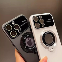 Étui pour téléphone portable givré avec support magnétique à grande lentille pour iPhone 15 14 plus 13 12 11 Pro max antichoc