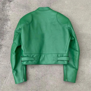 Мужская черная и Зеленая кожаная куртка с логотипом - Product Image 4