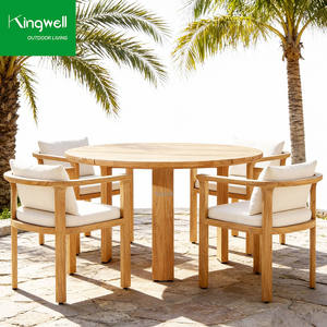 Table et chaises de salle à manger d'extérieur en teck moderne pour patio, parc, hôtel, restaurant, balcon, villas - Product Image 1
