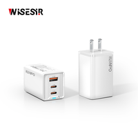 WISESIR 67W GaN Pengisi Daya Cepat dengan 3 Port (2 Type-C 1 USB) Perlindungan OTP/OVP untuk Ponsel & Laptop