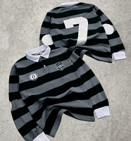 Polo en coton à manches longues, coupe ample, col polo, broderie personnalisée, jersey de rugby, tricot rayé, pour homme