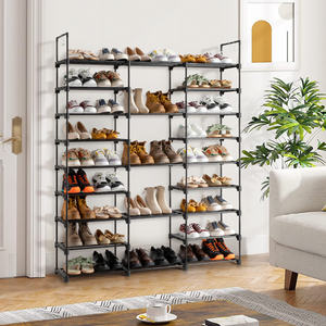 Étagère à chaussures empilable à 9 niveaux DB, capacité de 50 à 55 paires, organisateur de rangement en métal au design simple pour entrée, construction en acier au carbone - Product Image 3