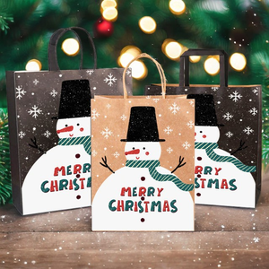 Bolsa de Compras de Papel Kraft Marrón con Logotipo Personalizado, Plegable y Reutilizable con Asas para Llevar, para Alimentos y Regalos Navideños, Impresión Digital - Product Image 3